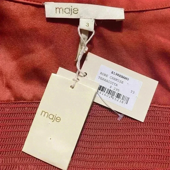 Maje Dress Women’s 3 Terracotta Chemise Robe Delicate Quiet Luxury Night Out NWT - Picture 6 of 8